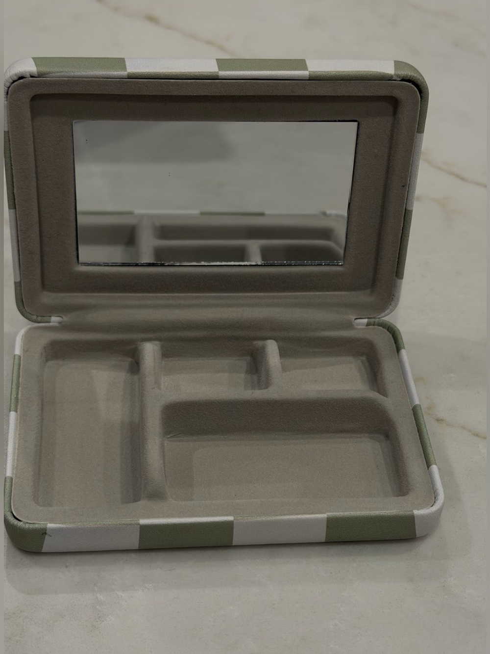 Kensie Travel Jewelry Box Sage Green Checkered Organizer Case with Mirror
